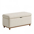 Panca contenitore 120 x 45 x 48 cm in tessuto bouclé beige con gambe in legno - stile moderno