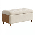 Panca contenitore 100 x 50 x 48 cm in tessuto bouclé beige e legno - seduta imbottita moderna