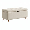 Panca contenitore 100 x 40 x 48 cm in tessuto bouclé beige con seduta imbottita stile moderno