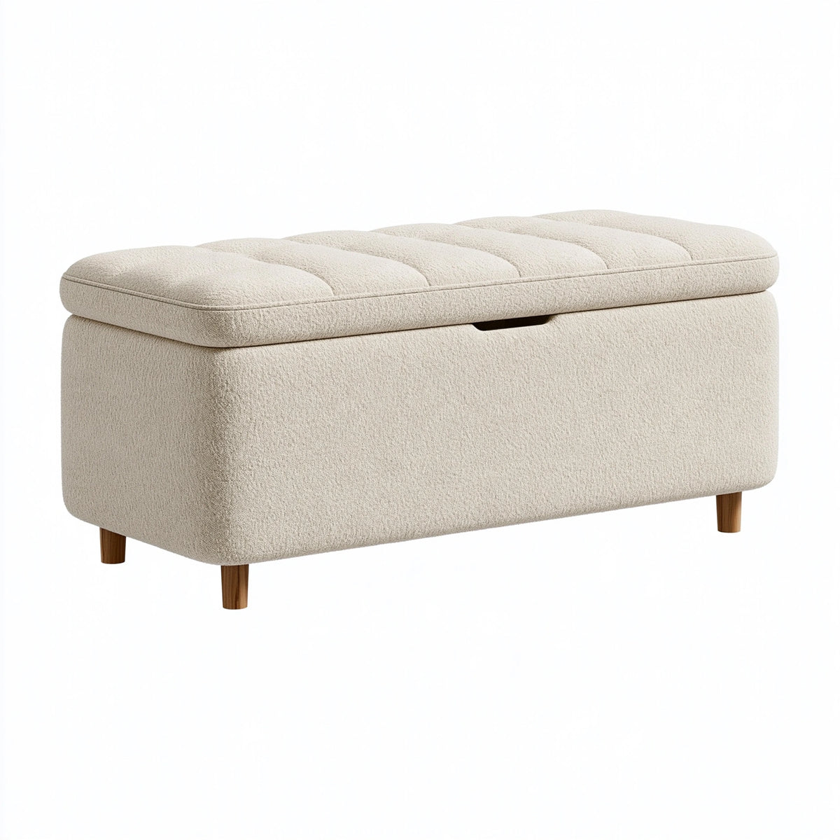 Panca contenitore 100 x 40 x 48 cm in tessuto bouclé beige con seduta imbottita stile moderno