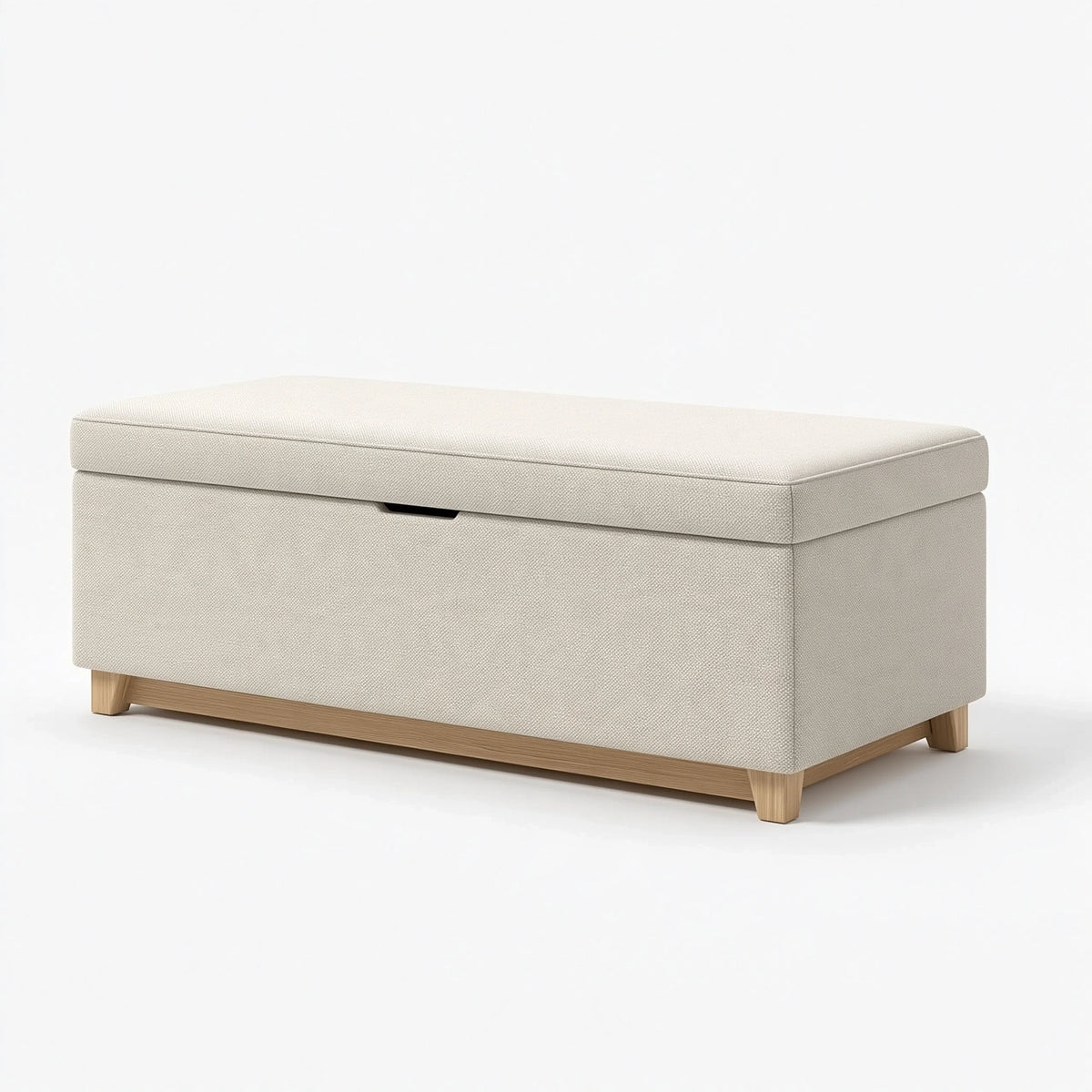 Panca contenitore 120 x 45 x 45 cm in tessuto beige con piedi in legno - stile moderno