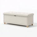 Panca contenitore 120 x 45 x 50 cm in tessuto avorio con seduta imbottita stile moderno