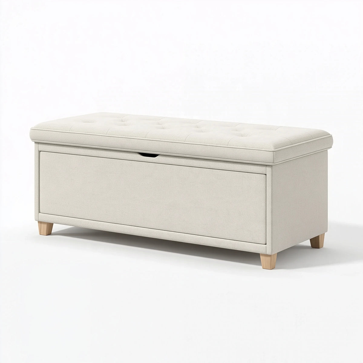 Panca contenitore 120 x 45 x 50 cm in tessuto avorio con seduta imbottita stile moderno