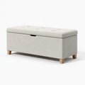 Panca contenitore 100 x 40 x 45 cm in tessuto beige con gambe in legno - seduta imbottita moderna