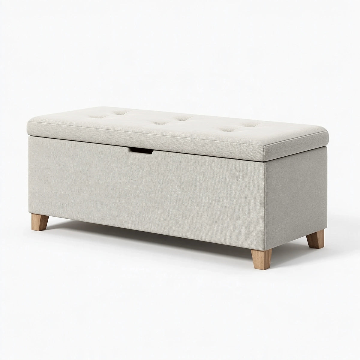 Panca contenitore 100 x 40 x 45 cm in tessuto beige con gambe in legno - seduta imbottita moderna