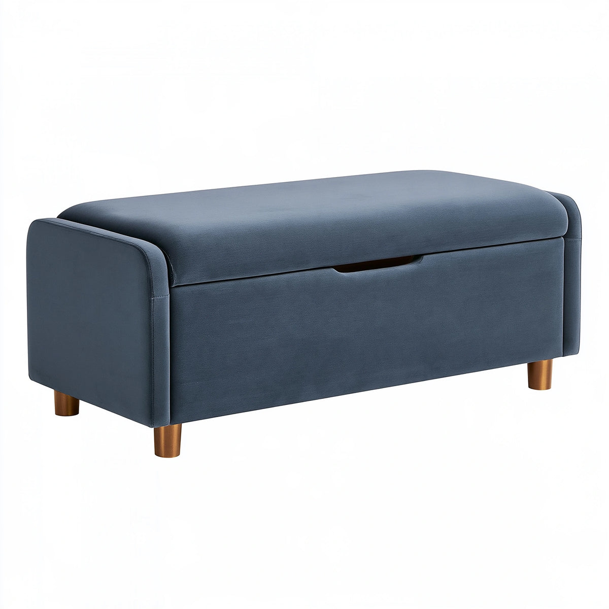 Panca contenitore 120 x 45 x 50 cm in tessuto blu con braccioli stile moderno