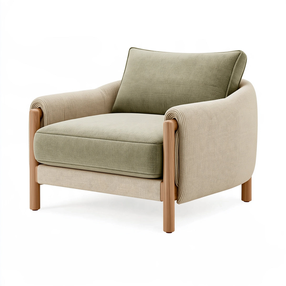 Poltrona 78 x 82 x 86 cm in tessuto beige e verde con struttura in legno stile moderno