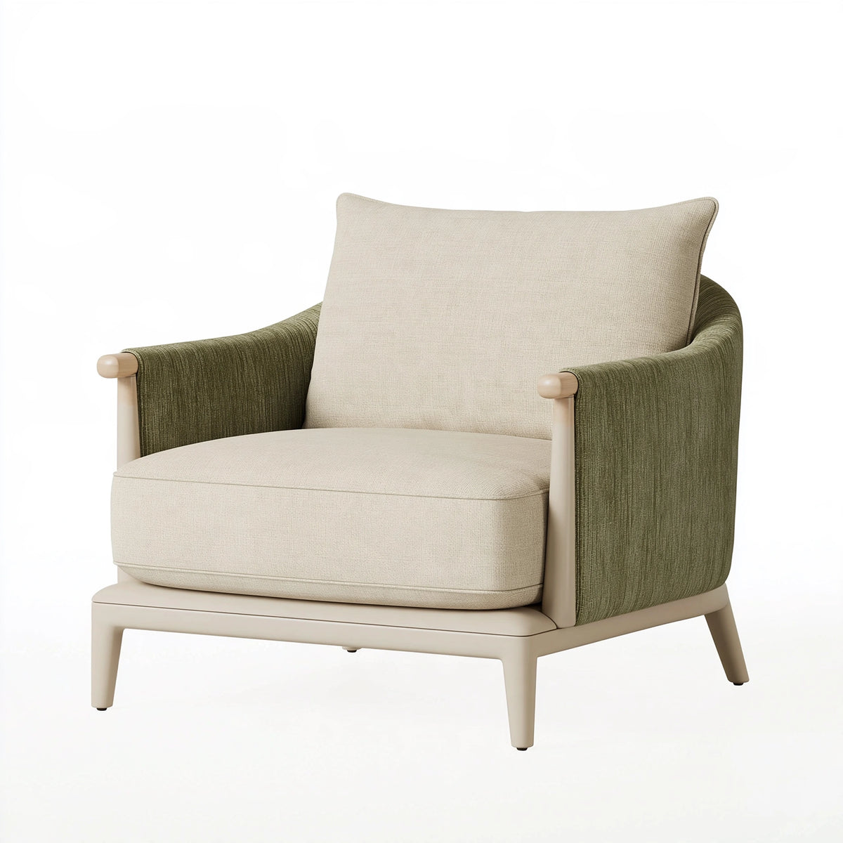 Poltrona 75 x 80 x 85 cm in tessuto verde e beige con struttura in legno - stile moderno