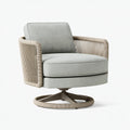 Poltrona girevole 82 x 78 x 90 cm in tessuto grigio chiaro con braccioli in corda stile contemporaneo