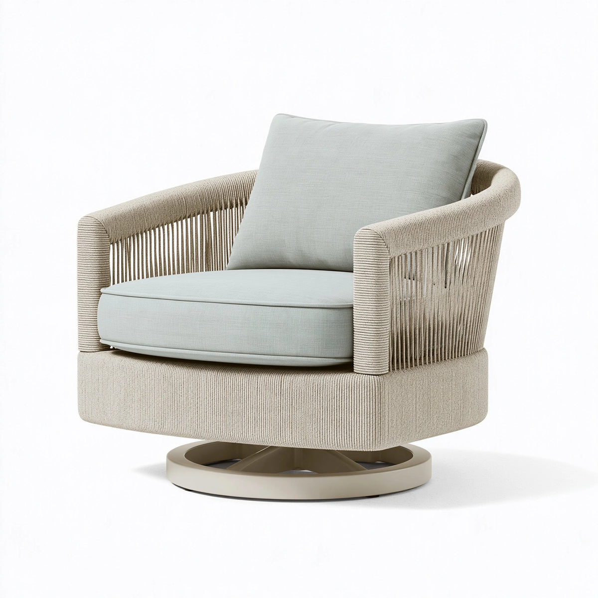 Poltrona girevole 82 x 82 x 82 cm in tessuto beige e verde salvia - seduta imbottita moderna