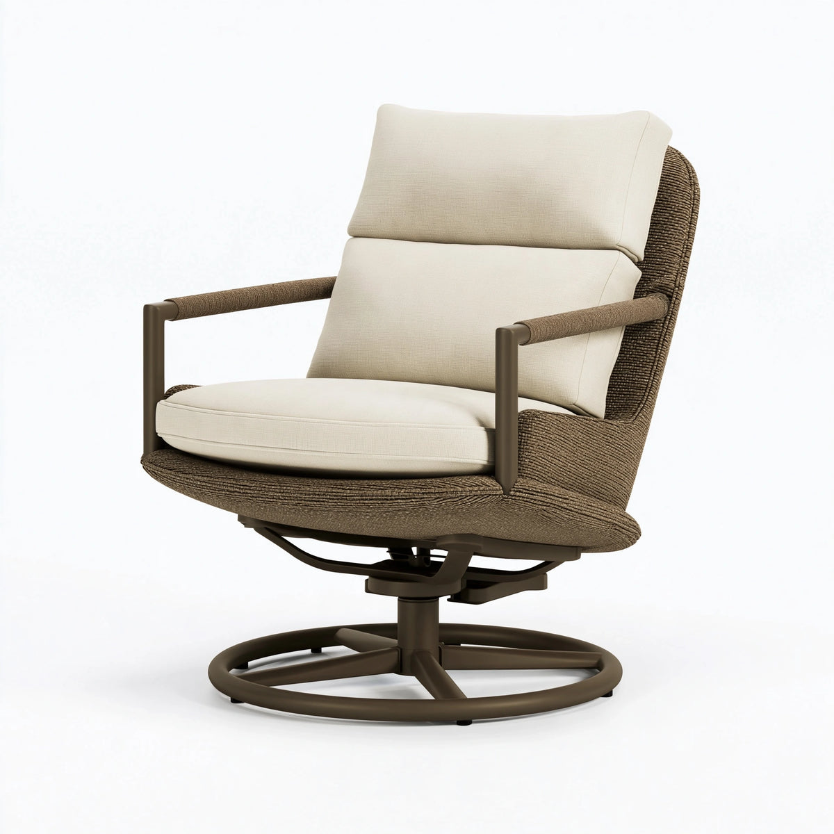 Poltrona girevole 78 x 82 x 105 cm in tessuto beige e marrone con struttura in metallo per soggiorno e ufficio