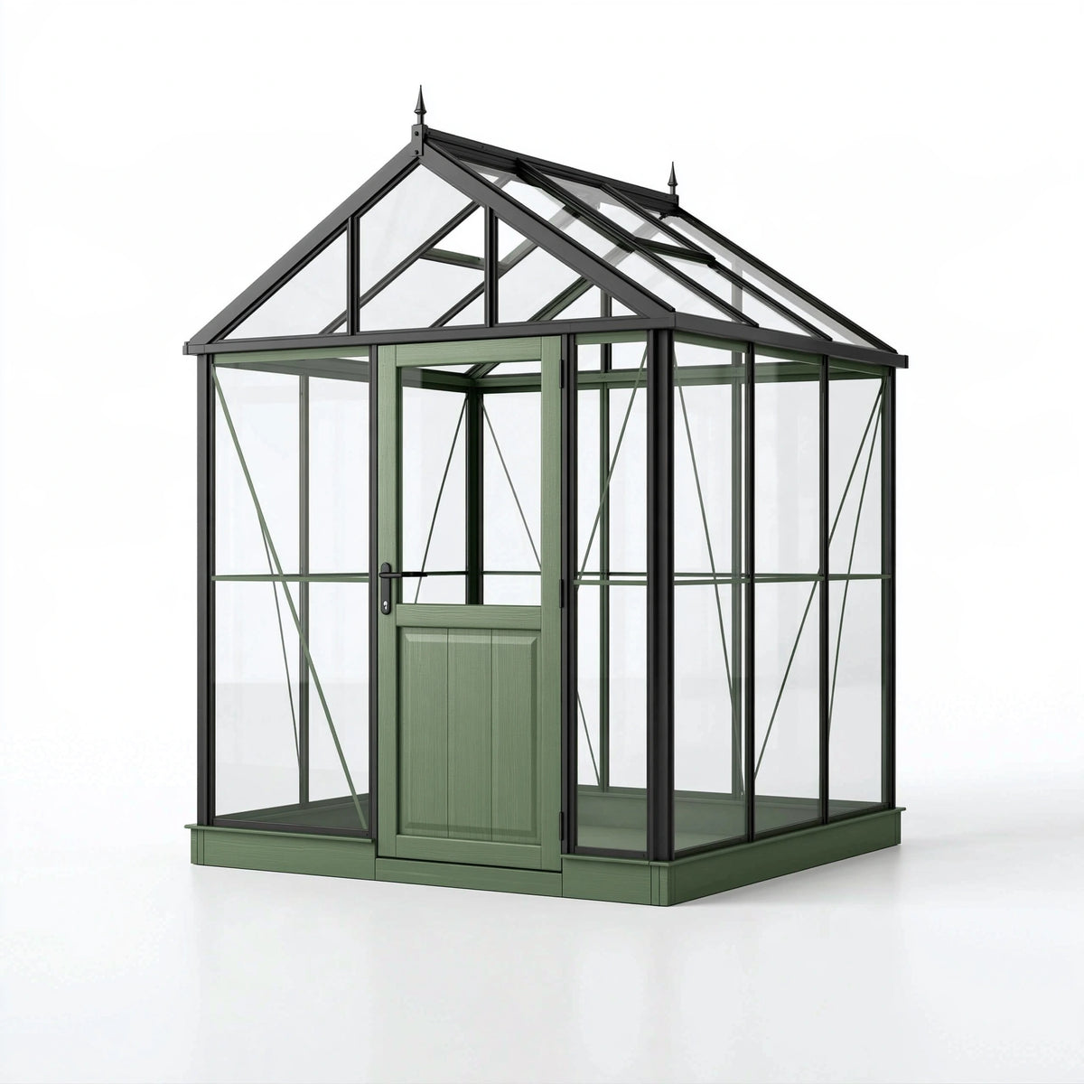 Serra da giardino 240 x 180 x 280 cm in metallo verde e pannelli trasparenti - stile vittoriano