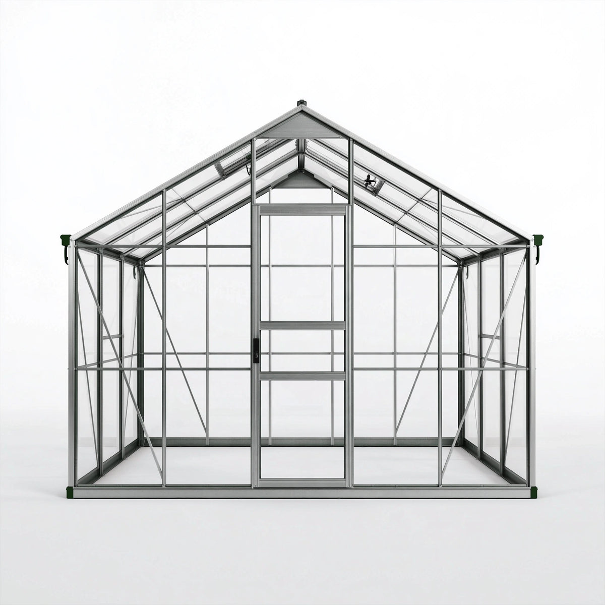 Serra da giardino 190 x 190 x 195 cm in alluminio grigio con pannelli trasparenti - tetto a due falde e porta scorrevole
