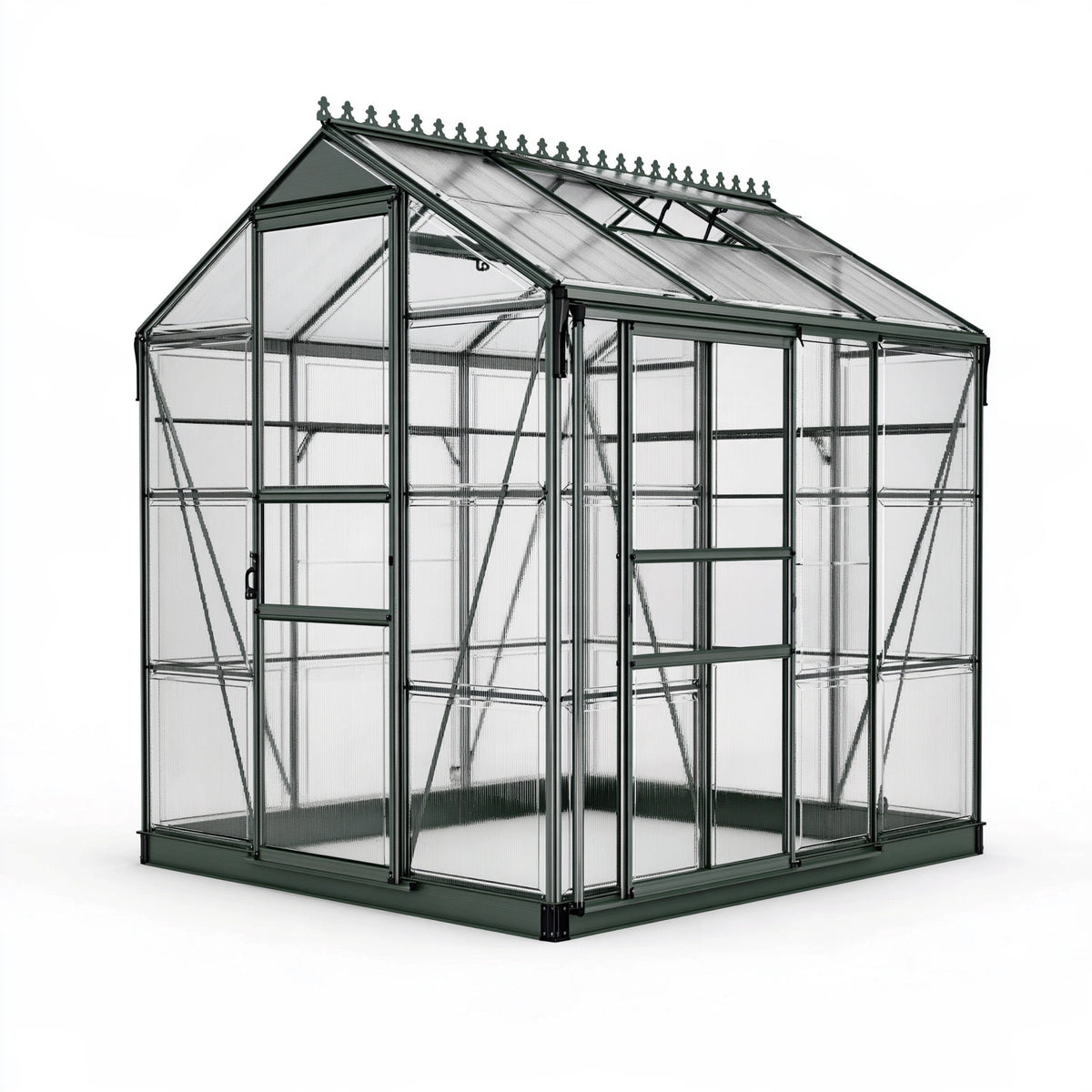 Serra da giardino 190 x 190 x 240 cm in alluminio e policarbonato verde scuro con tetto ventilato