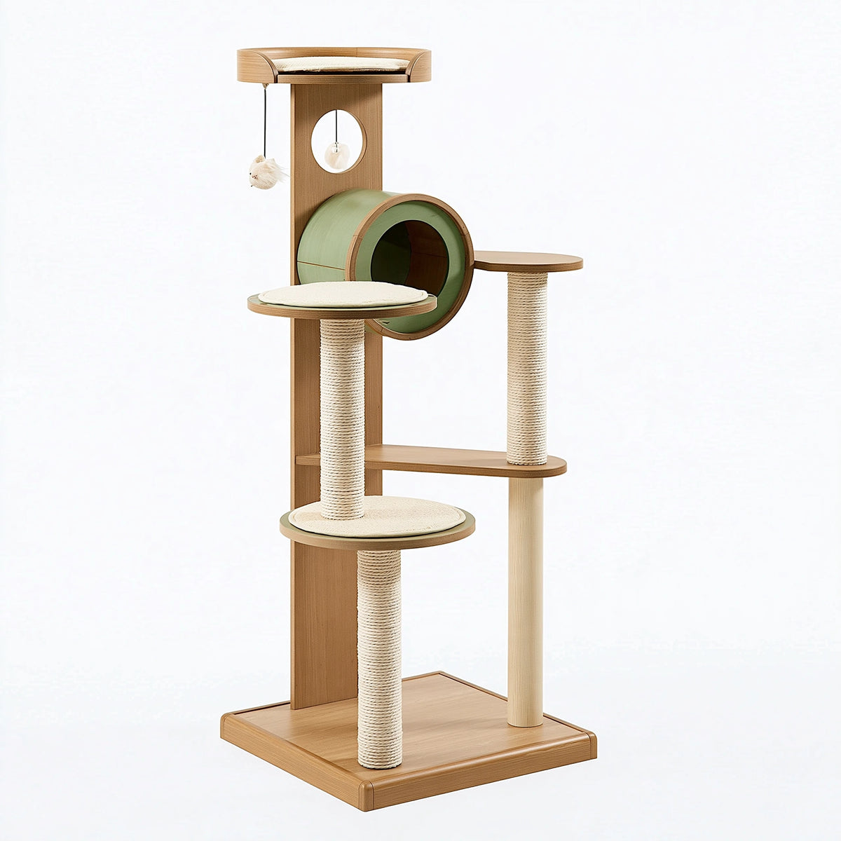 Albero tiragraffi per gatti 60 x 50 x 170 cm in legno e sisal beige verde - multipiano con cuccia