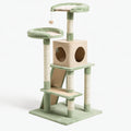 Tiragraffi per gatti 60 x 50 x 170 cm in sisal e tessuto peluche verde beige con cuccia piattaforme e rampa