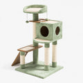 Tiragraffi per gatti 60 x 50 x 170 cm in peluche verde con sisal e cuccia multilivello