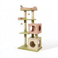 Tiragraffi per gatti 60 x 50 x 180 cm in sisal e peluche rosa verde con cucce e piattaforme