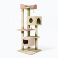 Tiragraffi per gatti 60 x 60 x 170 cm in peluche verde e rosa con cuccette e colonne in sisal