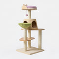 Tiragraffi per gatti 60 x 50 x 170 cm in sisal e peluche beige verde lilla con cuccia e piattaforme